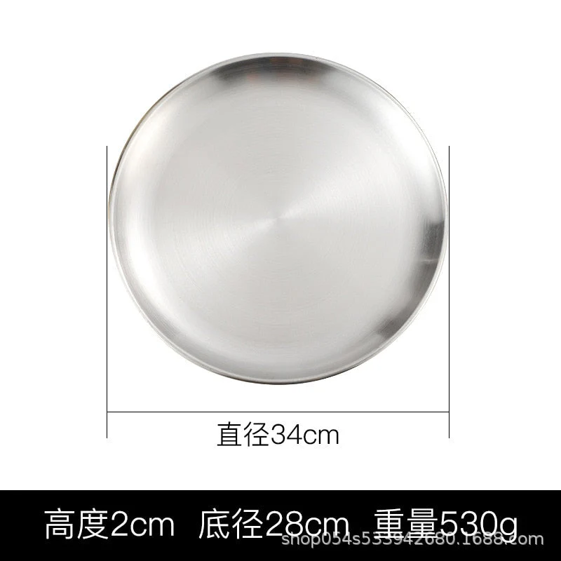 HULIANFU Korean stainless steel thickened disc Golden Cafe Tray Fruit Plate Cake Plate Bone Dish Dish Dish Shallow Plate - Deanwangkt