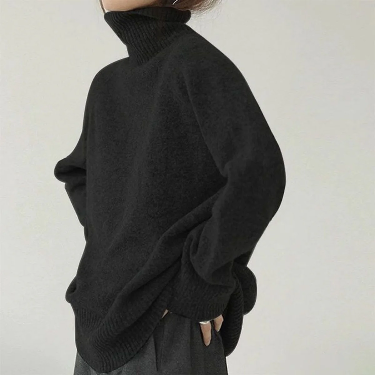 Black Plain High Neck Sweater