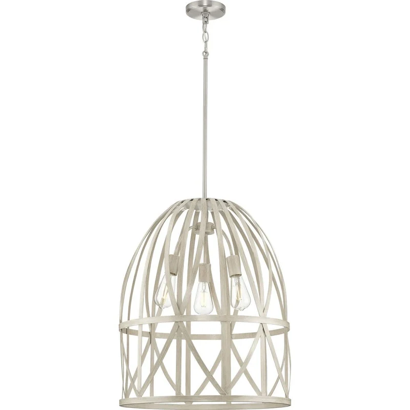 Chastain Collection Three-Light Bleached Oak Basket Farmhouse Pendant Light - 20.87 in x 20.87 in x 25.25 in