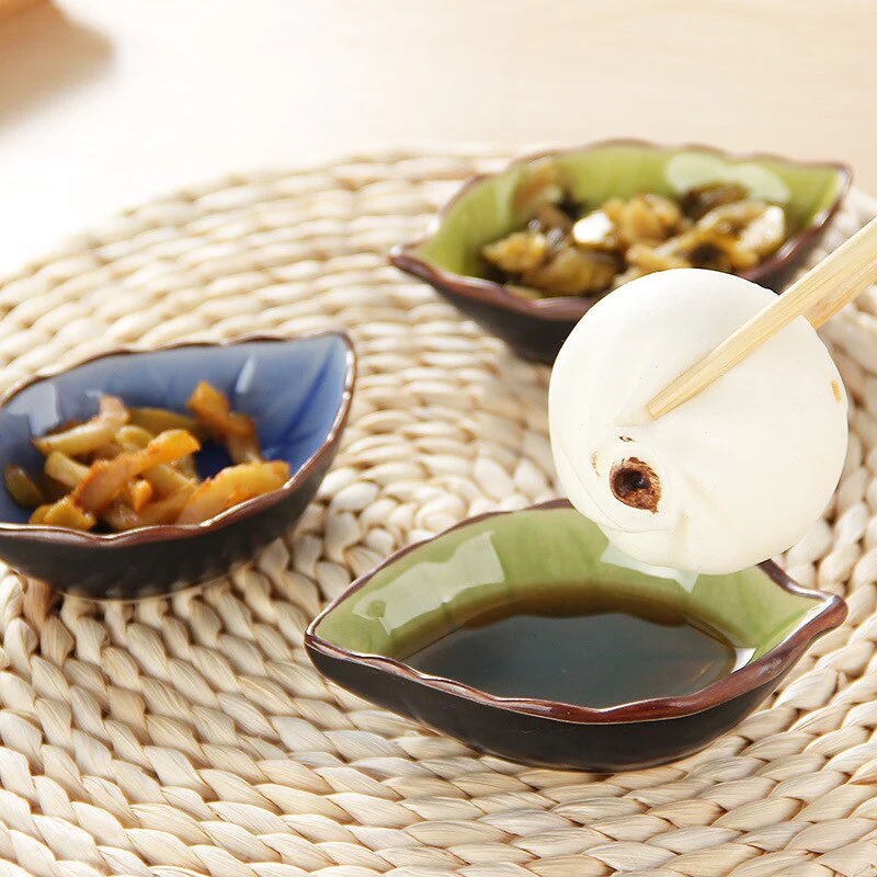 HULIANFU Japanese Leaf Ceramic Sauce Dish Kitchen Seasoning Plate Ice Cracked Glaze Sauce Small Dishes Fish Shaped Bowl For Kitchen - Deanwangkt