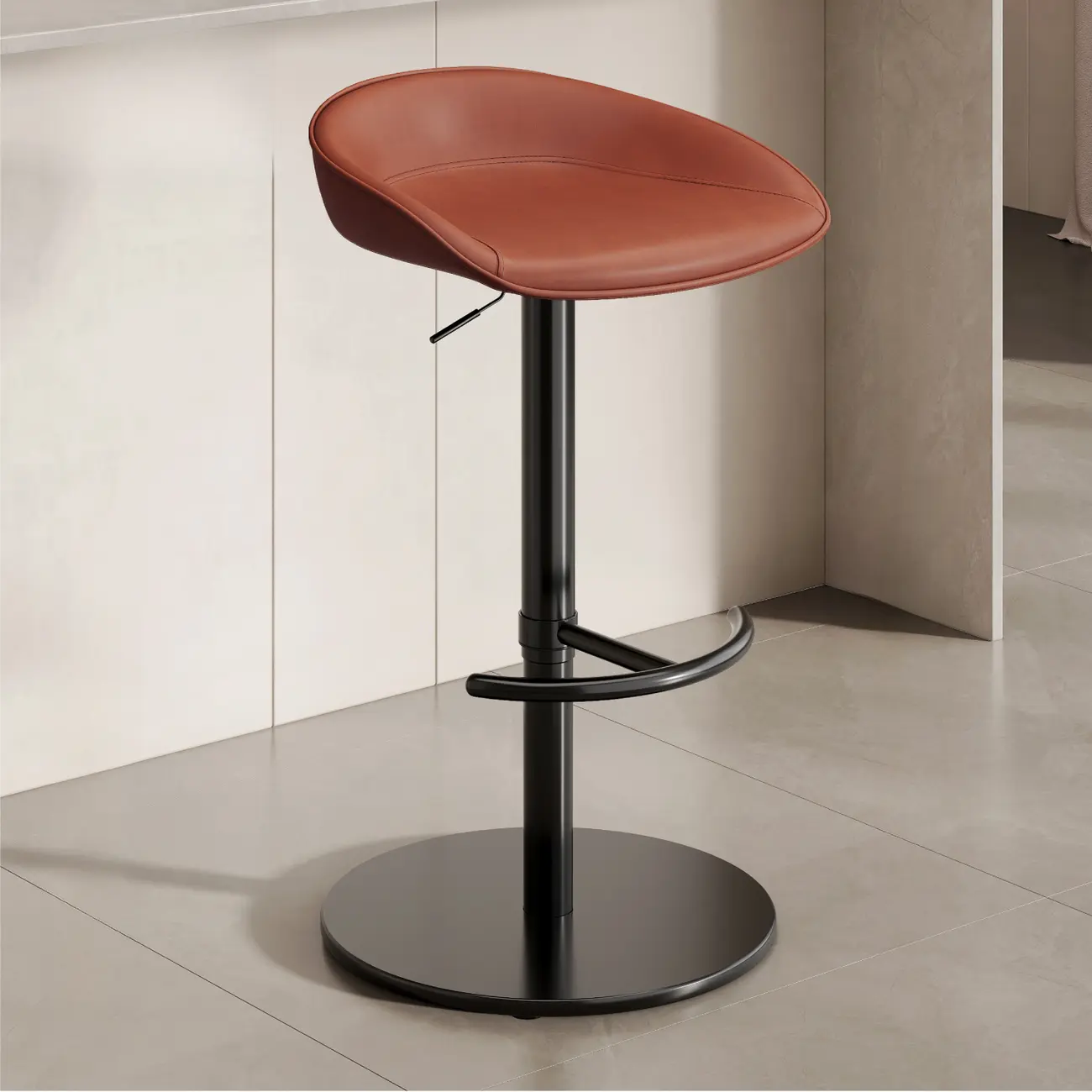 Industrial Modern Pedestal Leather Bar Stools