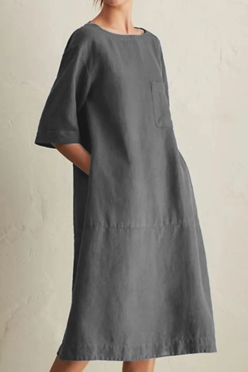 hulianfu - Casual Solid Patchwork Pocket O Neck A Line Dresses(6 Colors) - Deanwangkt