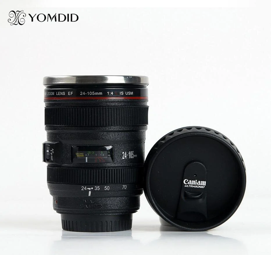 HULIANFU Stainless Steel Camera EF24-105mm Coffee Lens Mug White Black Coffee Mugs Creative Gift Coffee Cups canecas tazas vaso café - Deanwangkt
