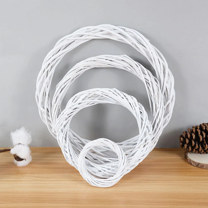HULIANFU White Garland Wicker Round Design Christmas Tree Rattan Wreath Ornament Vine Ring Decoration Home Party Hanging Flower Craft - Deanwangkt