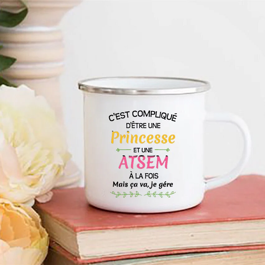 HULIANFU Merci Maîtresse/Atsem Print Coffee Mug Creative Enamel Cups Drinks Water Milk Cup Mug School Home Handle Drinkware Teacher Gifts - Deanwangkt