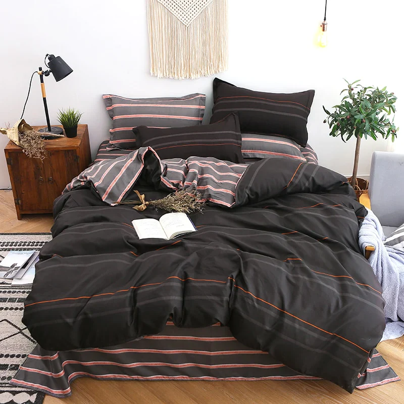 HULIANFU Nordic Duvet Cover Set Leaf Striped Star Bedding Set Single Double Queen King Size240x220 Simple Polyester Quilt Cover Bed Sheet - Deanwangkt