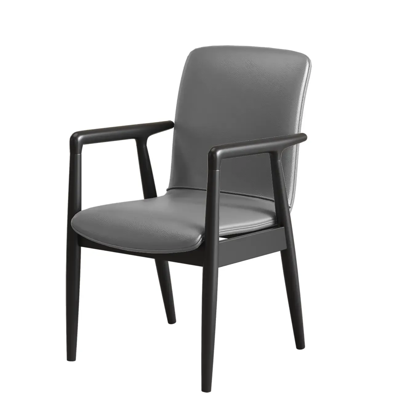 Modern Wood Faux Leather Upholstered Dining Armchair