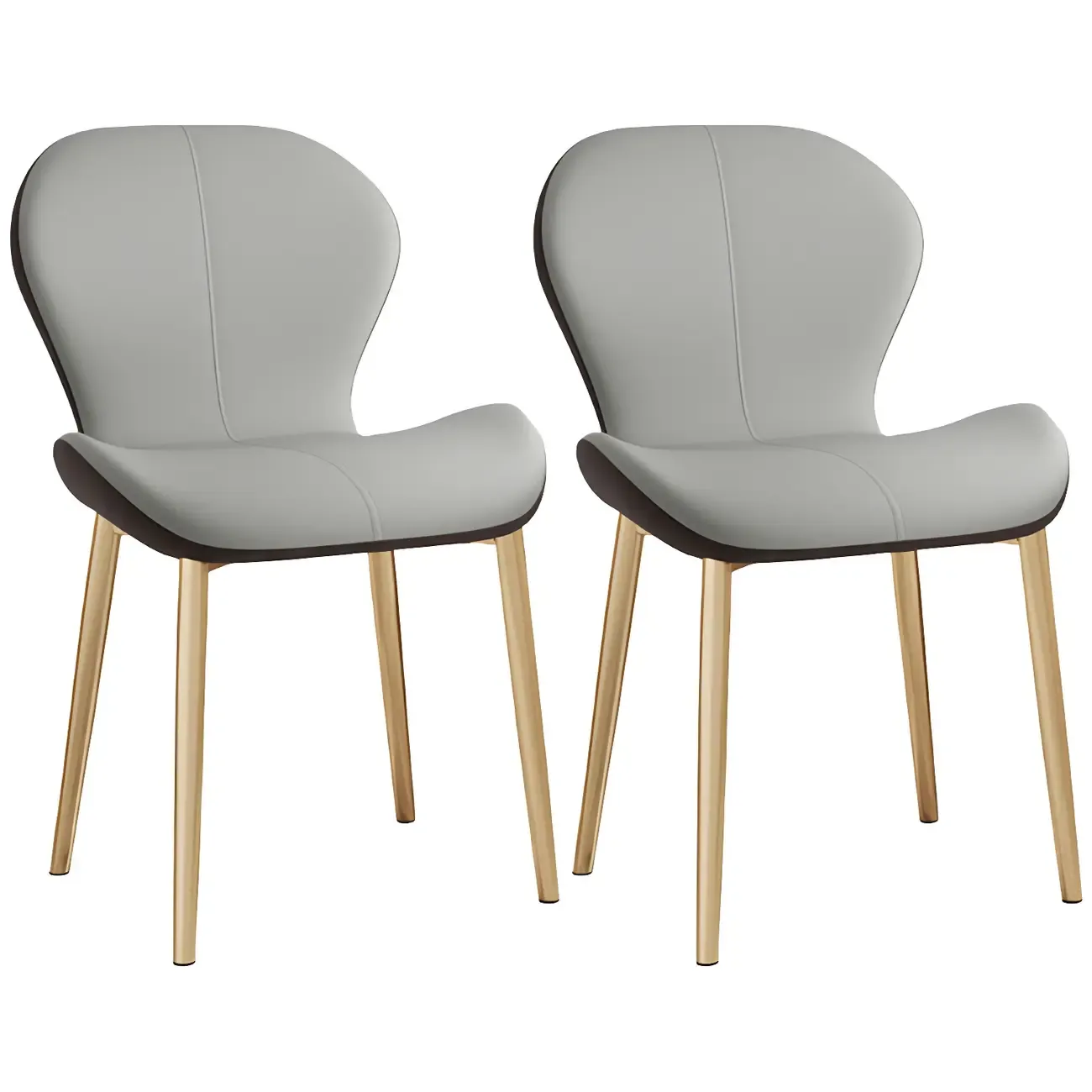 Art Deco Curved Back Leather Dining Chair Solid Back