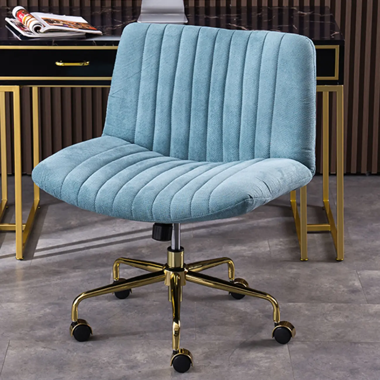 Elegant Gray Linen Upholstered Swivel Office Chair