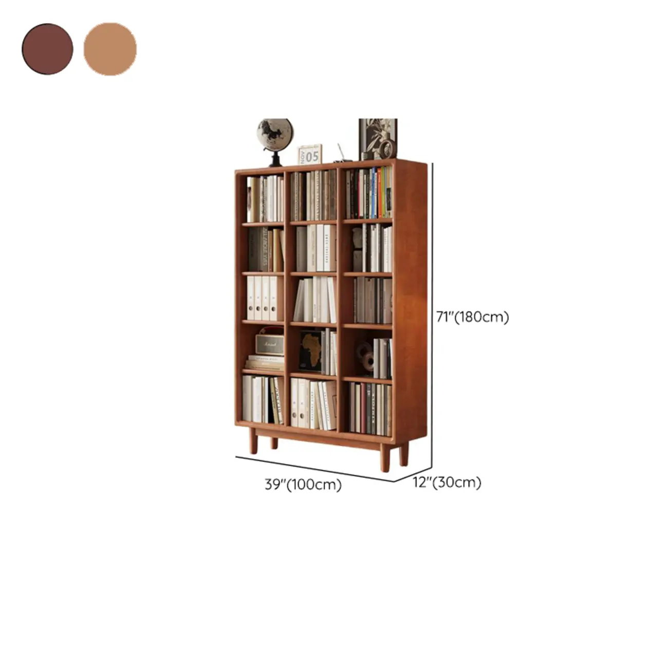 Mid Century Modern Oak Wood Closed Back Standing Bookcase