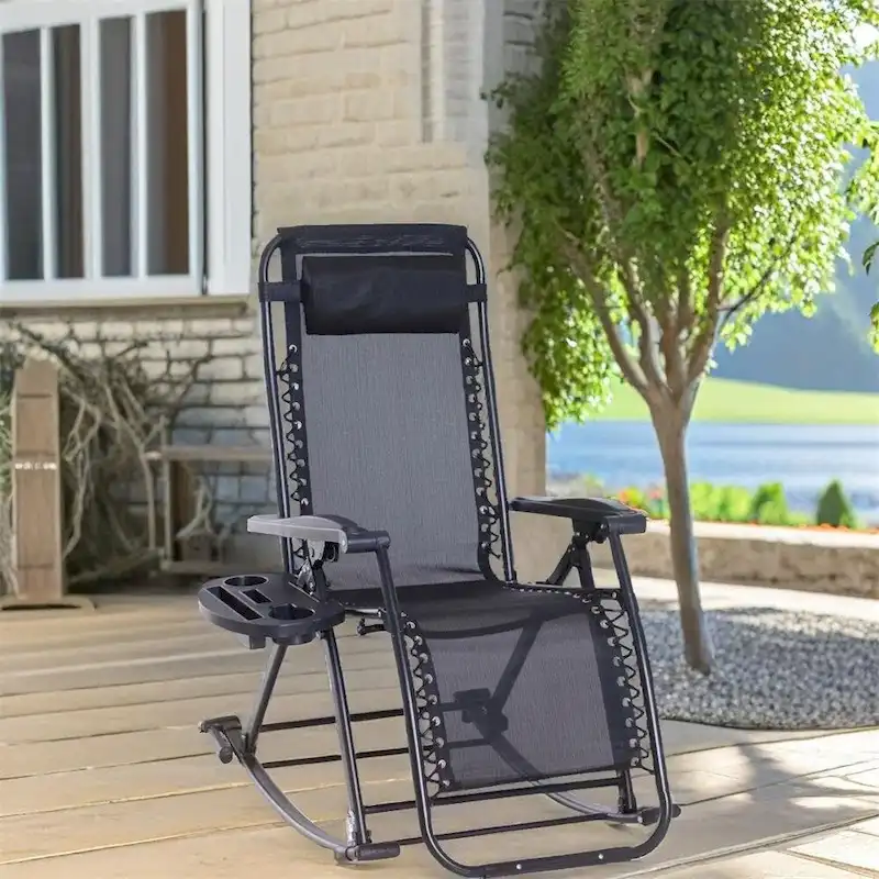 Outsunny Outdoor Rocking Chairs,Foldable Reclining Lounge Rocker