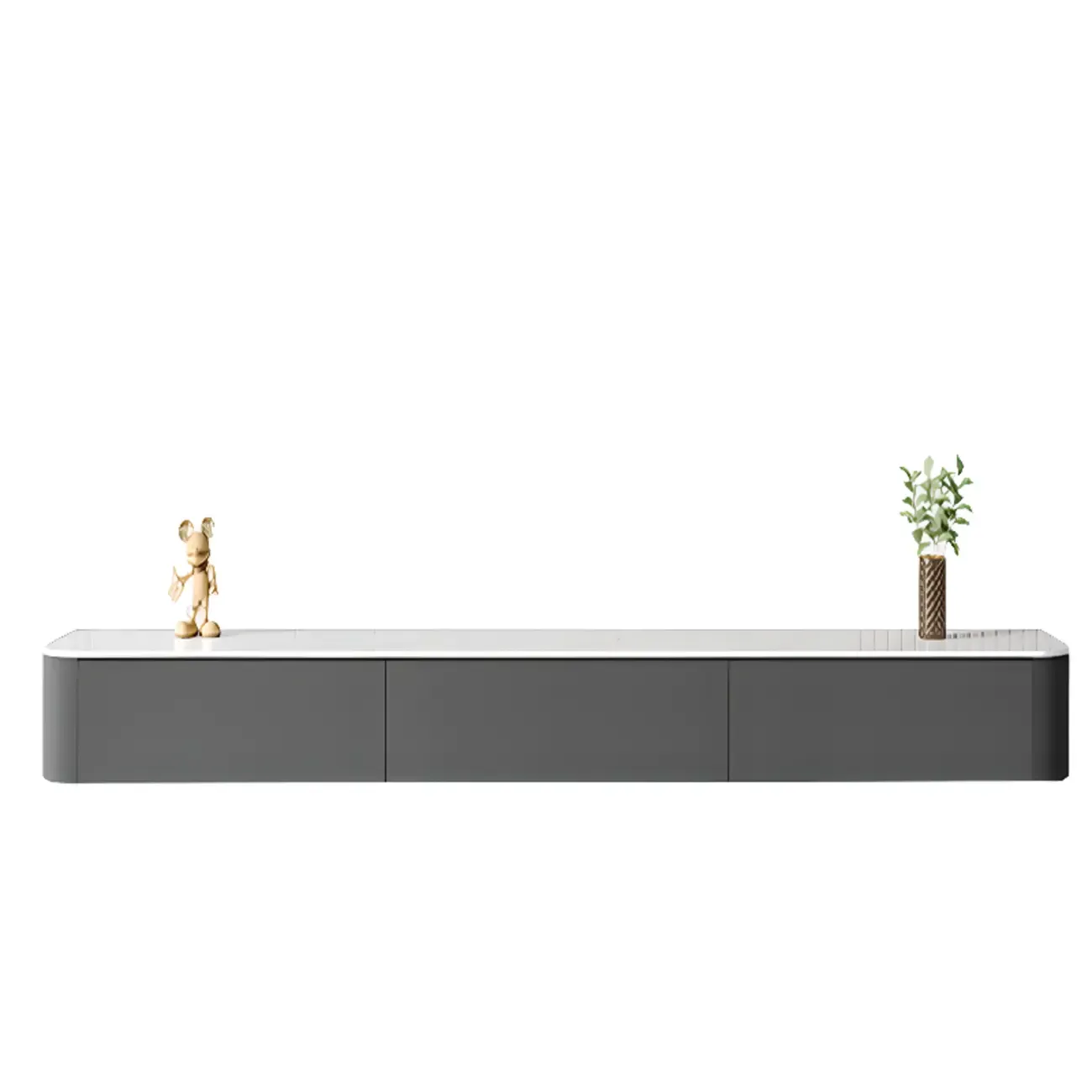 87 Grey Solid Wood Long Floating TV Stand with Drawers