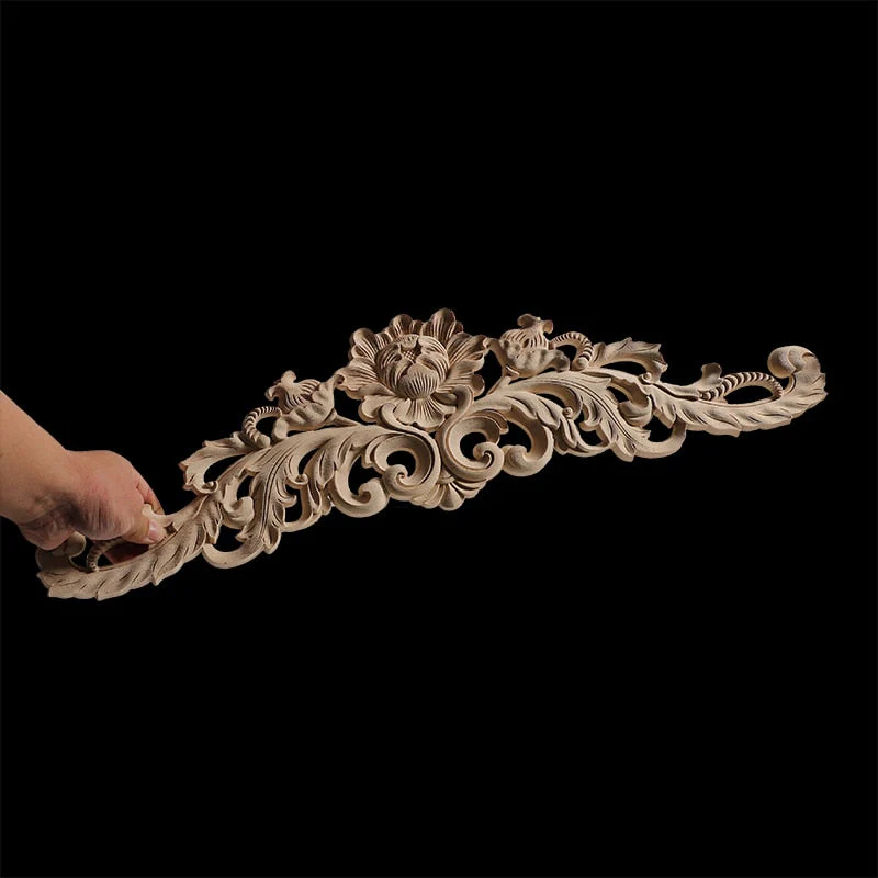 HULIANFU Long Rose Flower Exquisite Carving Natural Wood Appliques Furniture Wooden Mouldings Wmqe Vintage Unpainted Decoration Decal - Deanwangkt