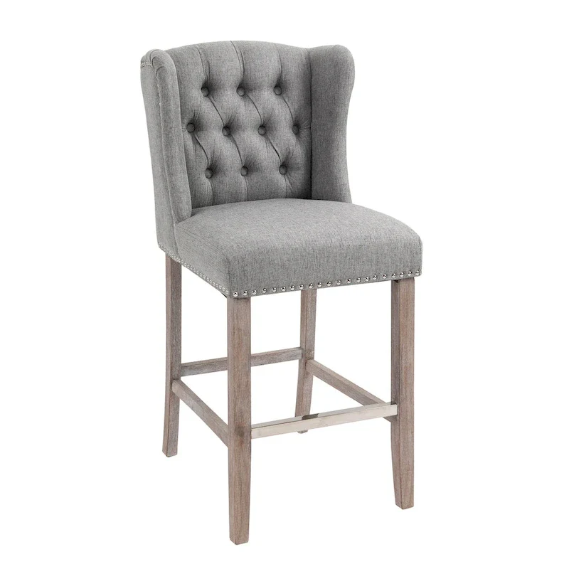 HOMCOM 2 Piece Counter Height Barstools Kitchen Breakfast Stools with Nailhead-Trim and Tufted Back, Solid Wood Legs