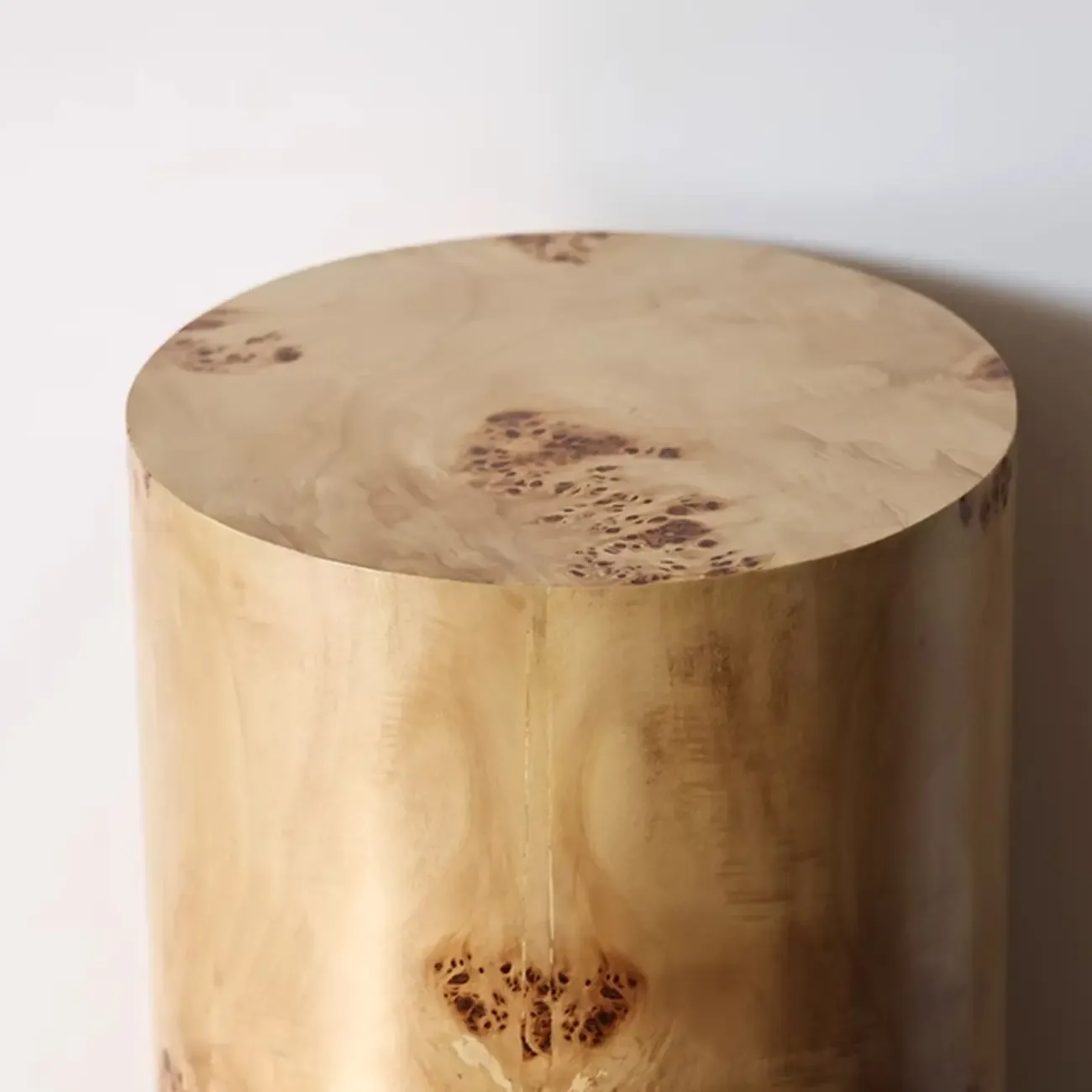 Light Wood Cylinder Sofa Side Table with Block Base