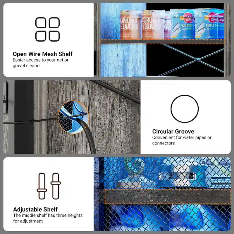 Reptile Tank Stand Fish Tank Stand with Power Outlets & LED Light