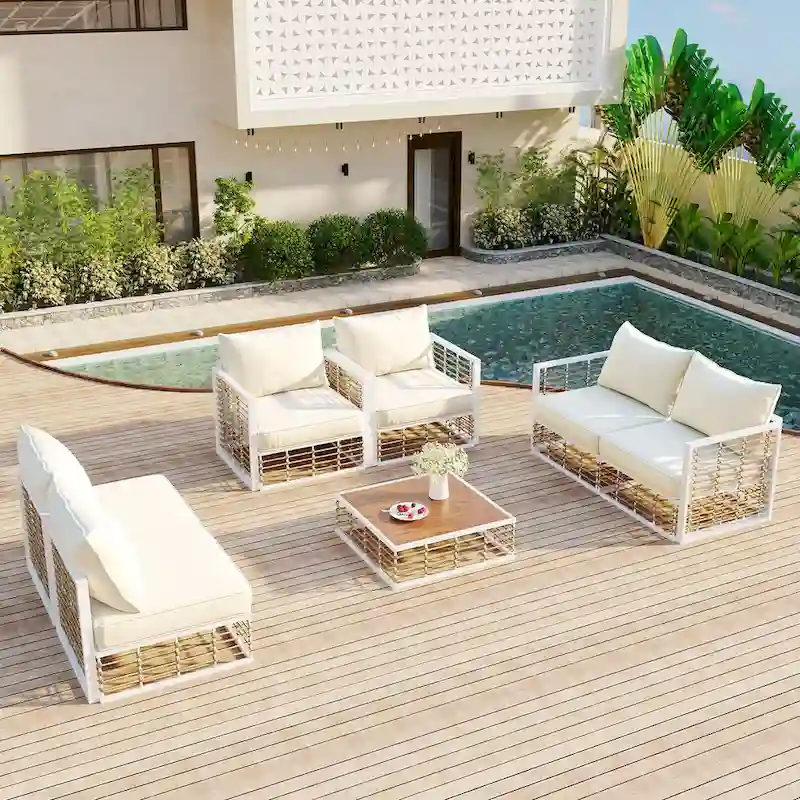 7 Piece Patio Furniture Set, All-Weather Conversation Furniture Set, Patio Sectional Sofa Set with Cushions and Coffee Table