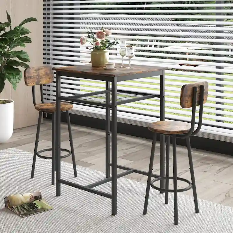 Modern 3-Piece Dining Set with Square Table, Partition & 2 Bar Stools