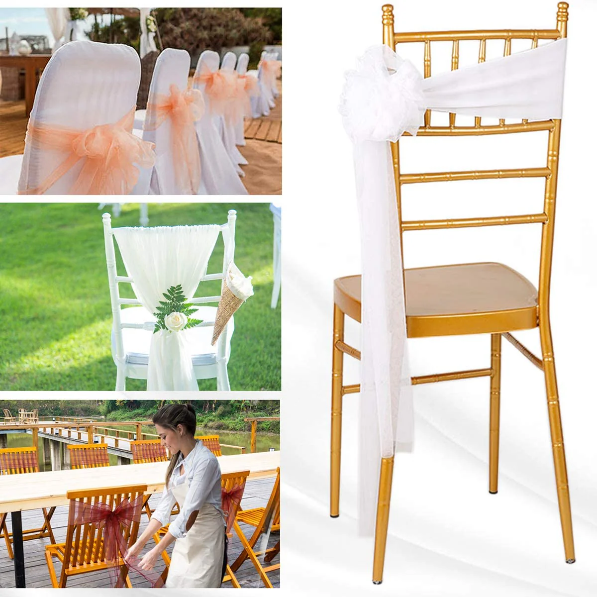 HULIANFU Wedding Decoration Organza Chair Sashes Bow For Party Christmas Halloween hotel Chair Decoration Supplies(Pack of 50pcs  pink) - Deanwangkt