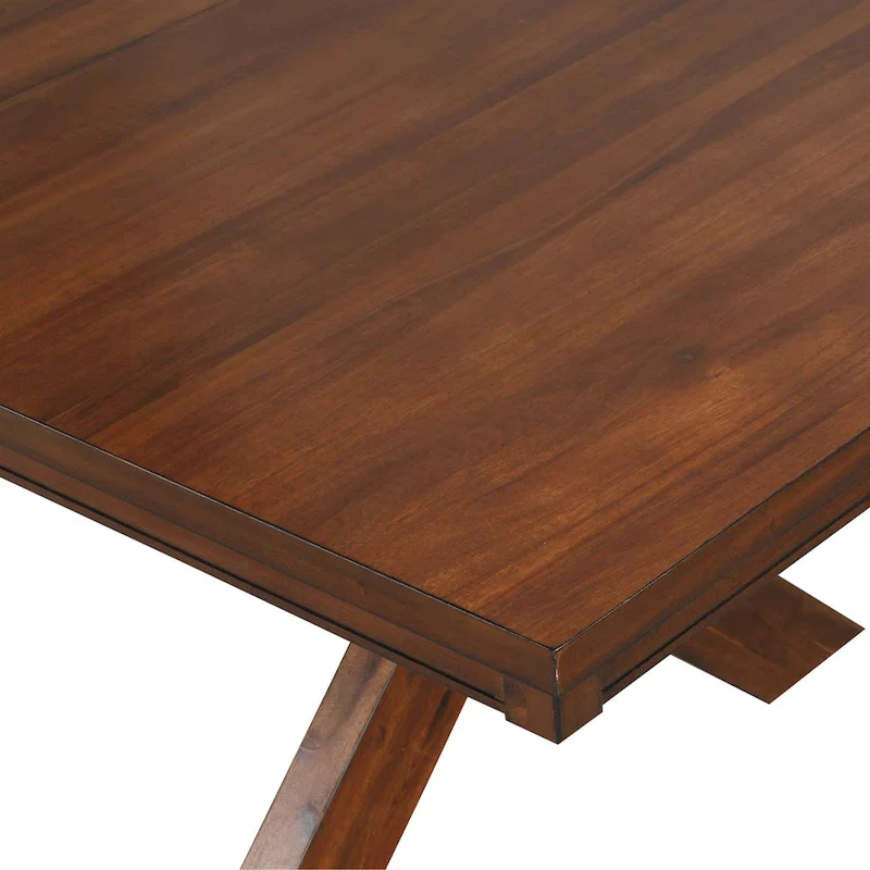 Roundhill Furniture Karven Wood Trestle Extendable Dining Table with Leaf, Dark Hazelnut