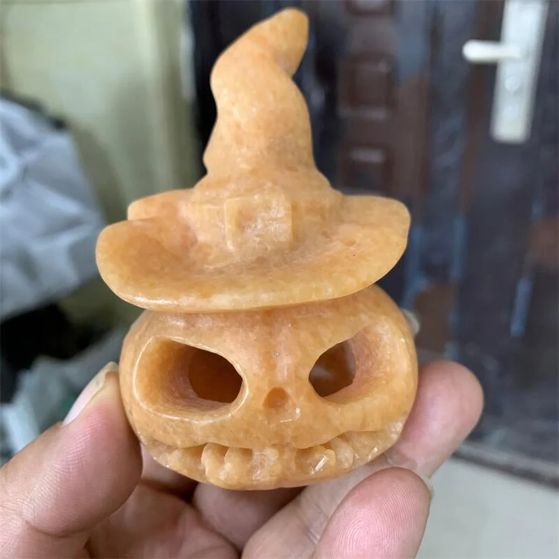 HULIANFU Sun Stone Halloween Pumpkin Skulls Collection Natural Stone Carved Wicca Figurine 1pcs - Deanwangkt