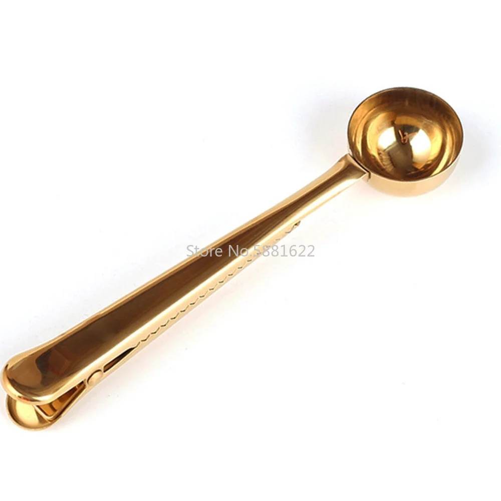 HULIANFU Two-in-one Stainless Steel Coffee Spoon Sealing Clip Kitchen Gold Accessories Recipient Cafe Expresso Cucharilla Decoration - Deanwangkt