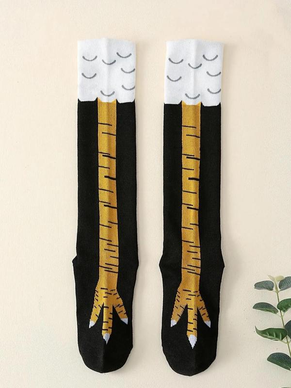 Men's Trendy Cartoon Print Over The Calf Socks, Cute Chicken Feet Design Knit Socks, Comfort Hosiery for Men Indoor Outdoor Wear