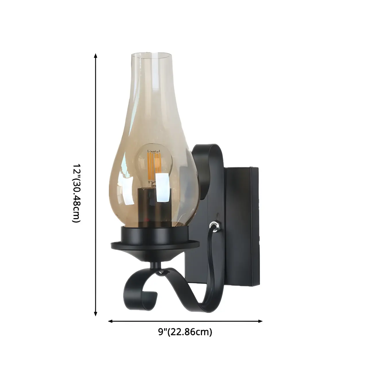 12 Industrial Black Wall Sconce with Amber Shade & LED