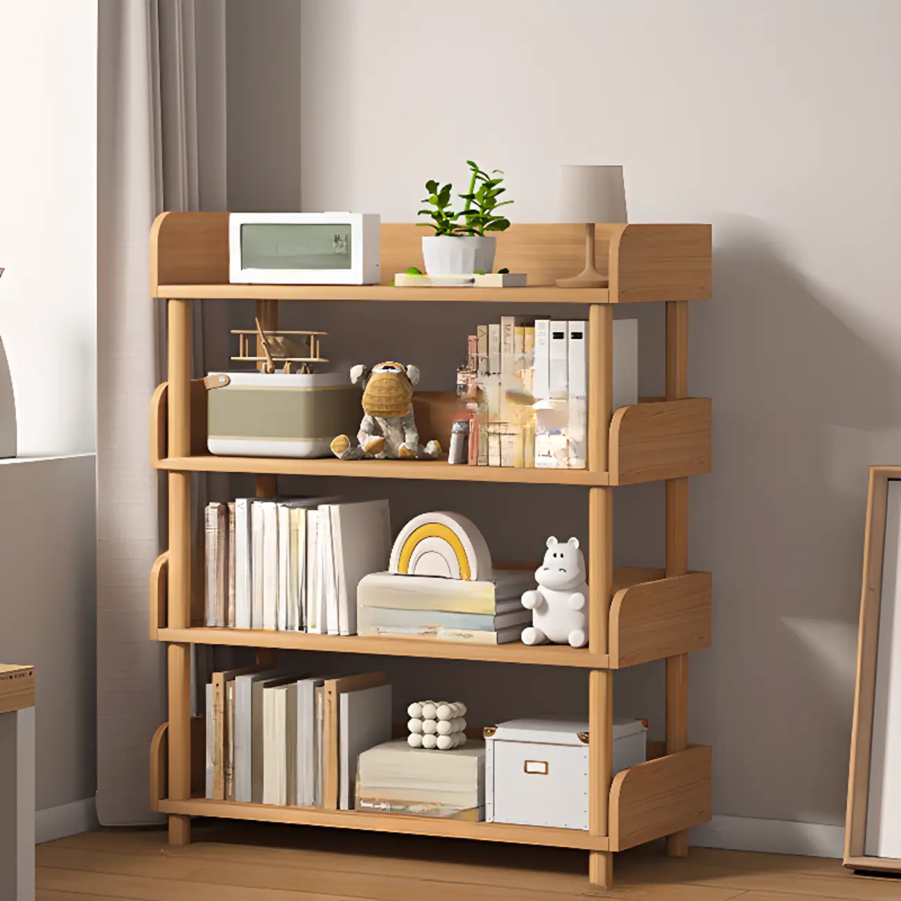 Vertical Natural Multi-Shelf Open Back Wood Bookcase