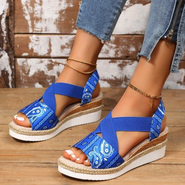 new Summer Women's Wedges Sandals Peep Toe Ladies Cross-tied Slides Thick Bottom Fashion Open Toe Female New Woman Shoes - Deanwangkt