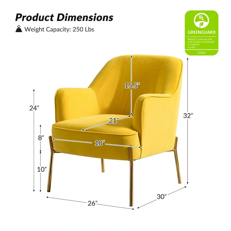 Ma Modern Velvet Accent Chair with Golden Legs Set of 2 by