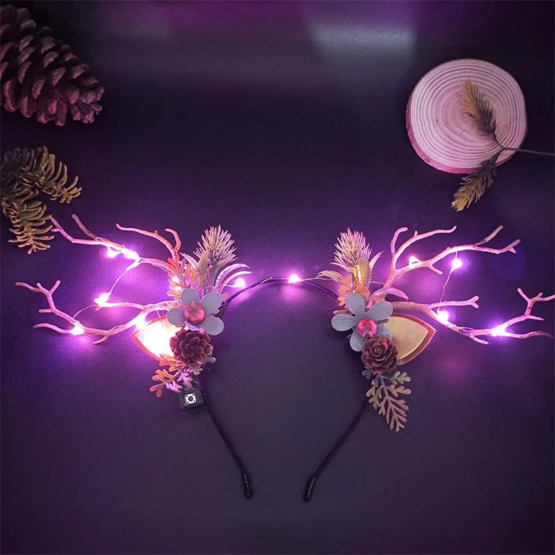 HULIANFU 2026  Luminous Elk Antler Headband Christmas Concert Forest Branch Deer Ear Headgear Hair Accessories Scenic Stage Show Photo Props - Deanwangkt