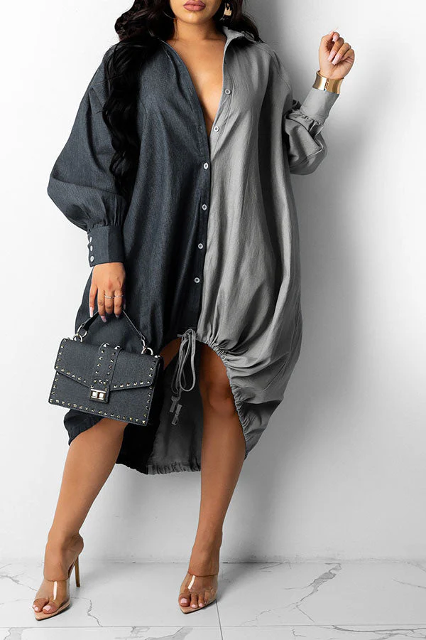Hit Color On-trend Oversize Single Breasted Midi Dress - Deanwangkt