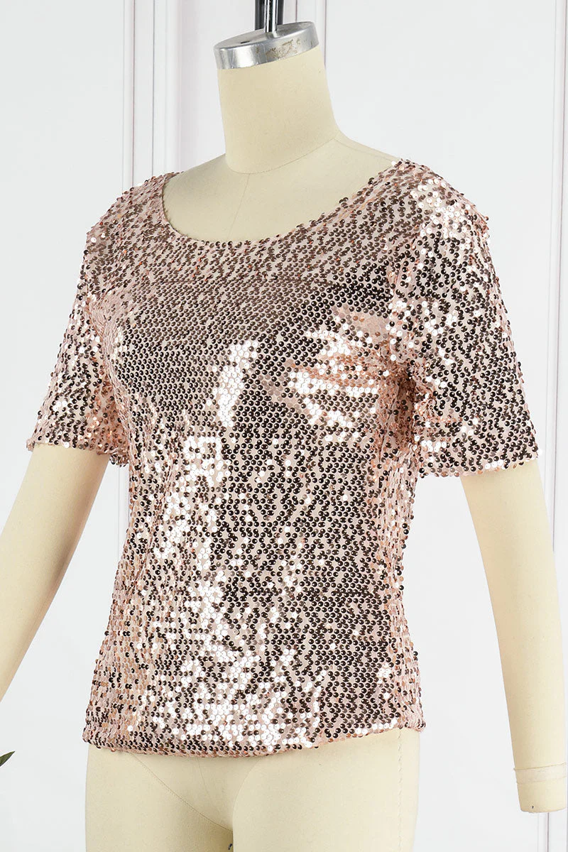Casual Street Solid Sequins O Neck T-Shirts - Deanwangkt