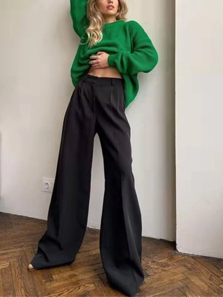 Women's Pants Female Clothing Streetwear Women High Waist Drape Premium Loose Wide Leg Pants Fashionable Temperament Wild - Deanwangkt