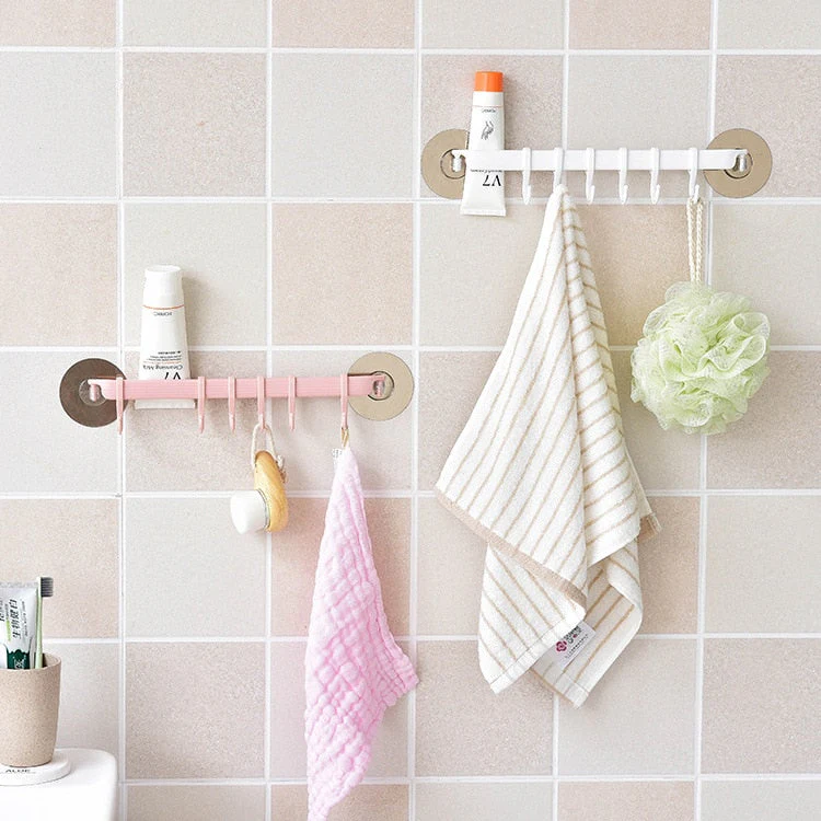 HULIANFU Strong Adhesive Wall Rack Suction Cup 6 Hooks Towel Bathroom Kitchen Holder Sucker Hanger Bathroom Powerful Hook Storage Rack - Deanwangkt