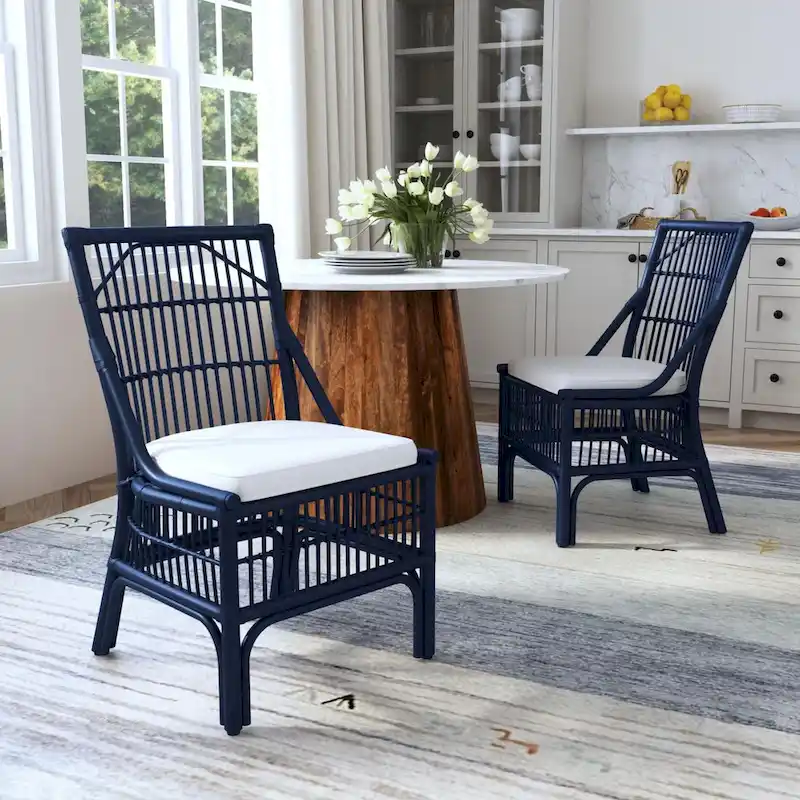 Rattan Slat Back Cushioned Dining Chairs, Set of Two by East at Main