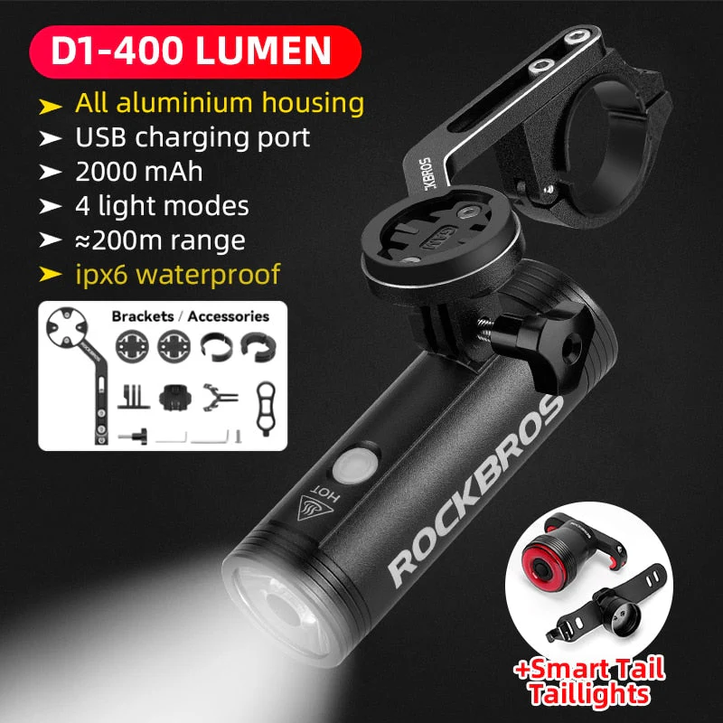 HULIANFU ROCKBROS 1000LM Bike Light Front Lamp USB Rechargeable LED 4800mAh Bicycle Light Waterproof Headlight Bike Accessories - Deanwangkt