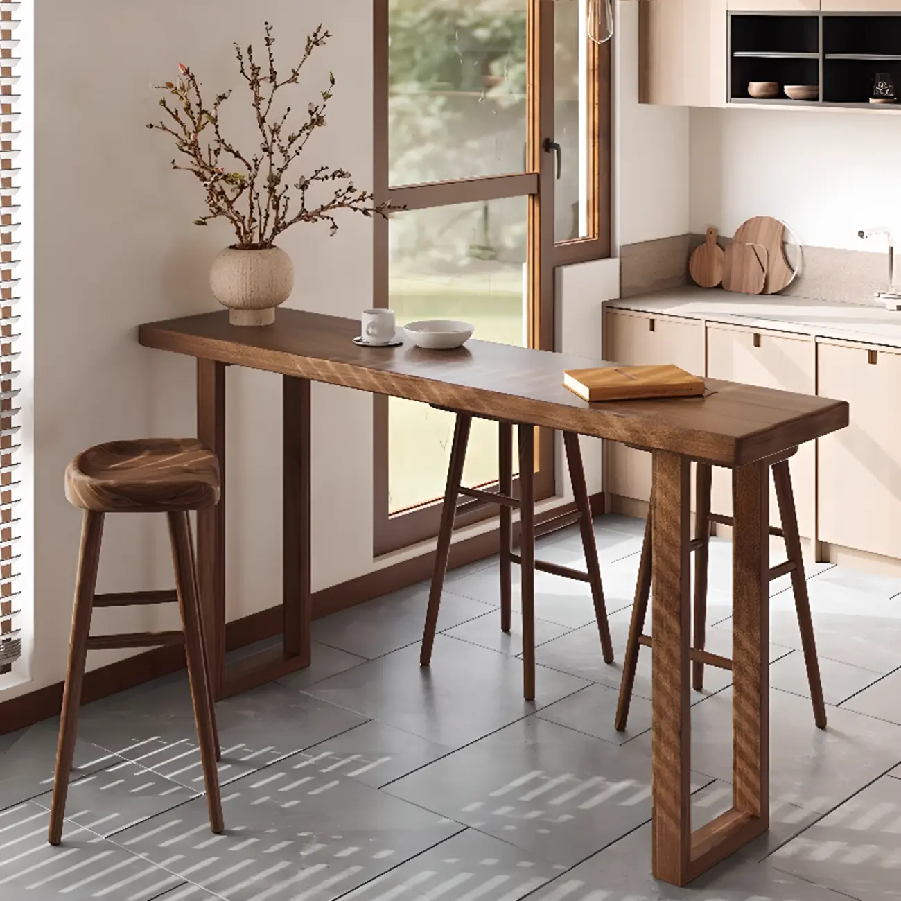 Rustic Cocoa Pine Fixed Top Sled Bar Tables