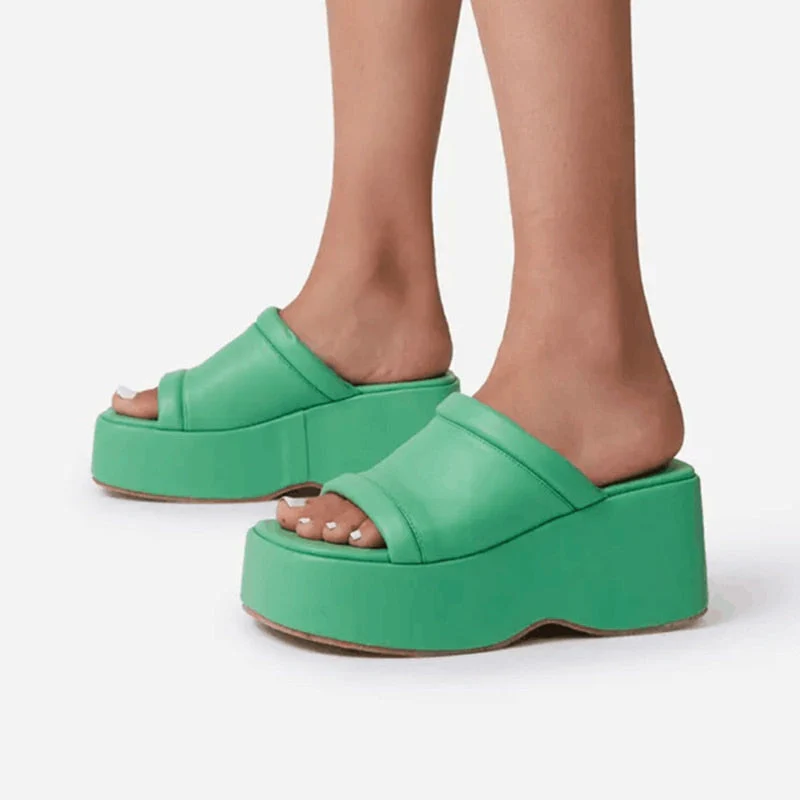 hulianfu Women's Sandals Square Toe Leather Platform Ladies Shoes Summer Fashion Thick Bottom Female Slipper Woman Flip-flops - Deanwangkt