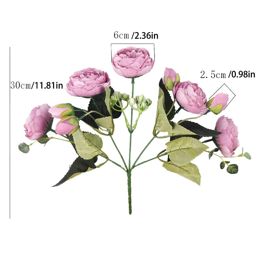 HULIANFU 2026  30cm Rose Pink Silk Bouquet Peony Artificial Flowers 5 Big Heads 4 Small Bud Bride Wedding Home Decoration Fake Flowers Faux - Deanwangkt