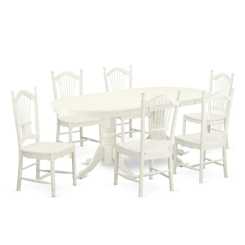 East West Furniture Dining Set- an Oval Dining Table and Wood Seat Chairs, Linen White(Pieces Options)