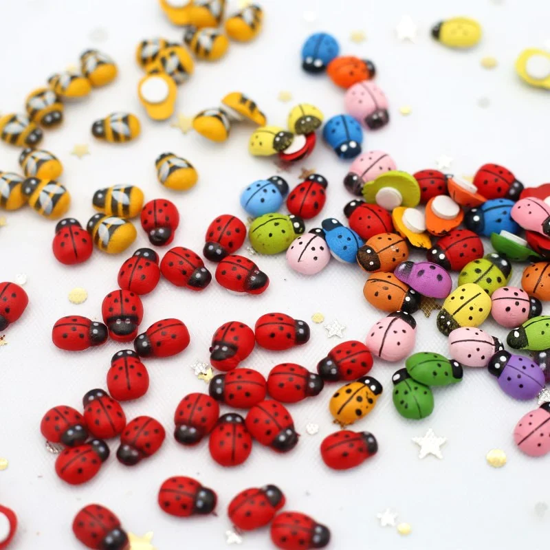 HULIANFU MINI Wood Bee Ladybug Colorful with Glue Home Refrigerator Wall Decoration DIY Handmade Child Gift Party Accessories 50/100pcs - Deanwangkt