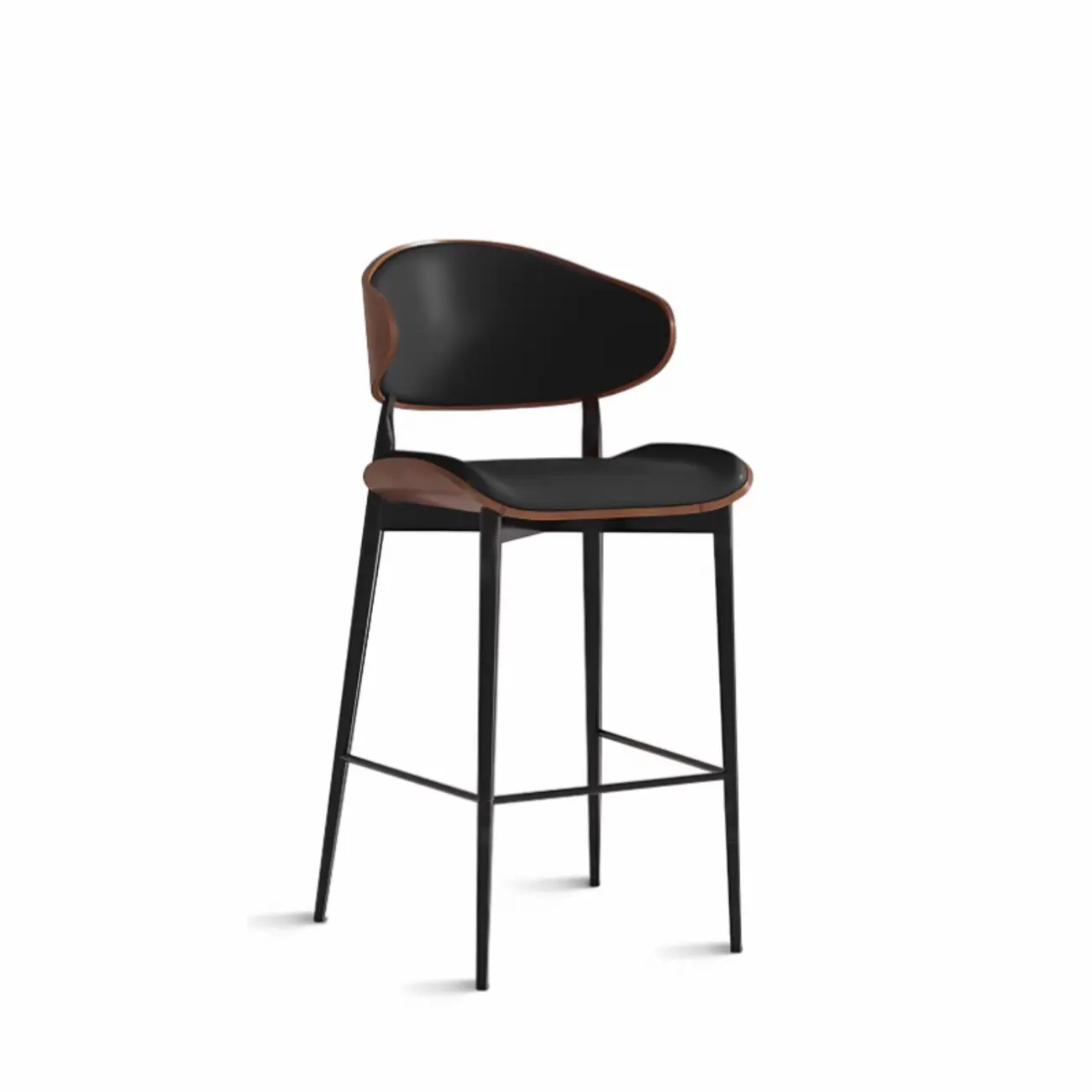 Modern Black Metal Leather Counter Height Bar Stools