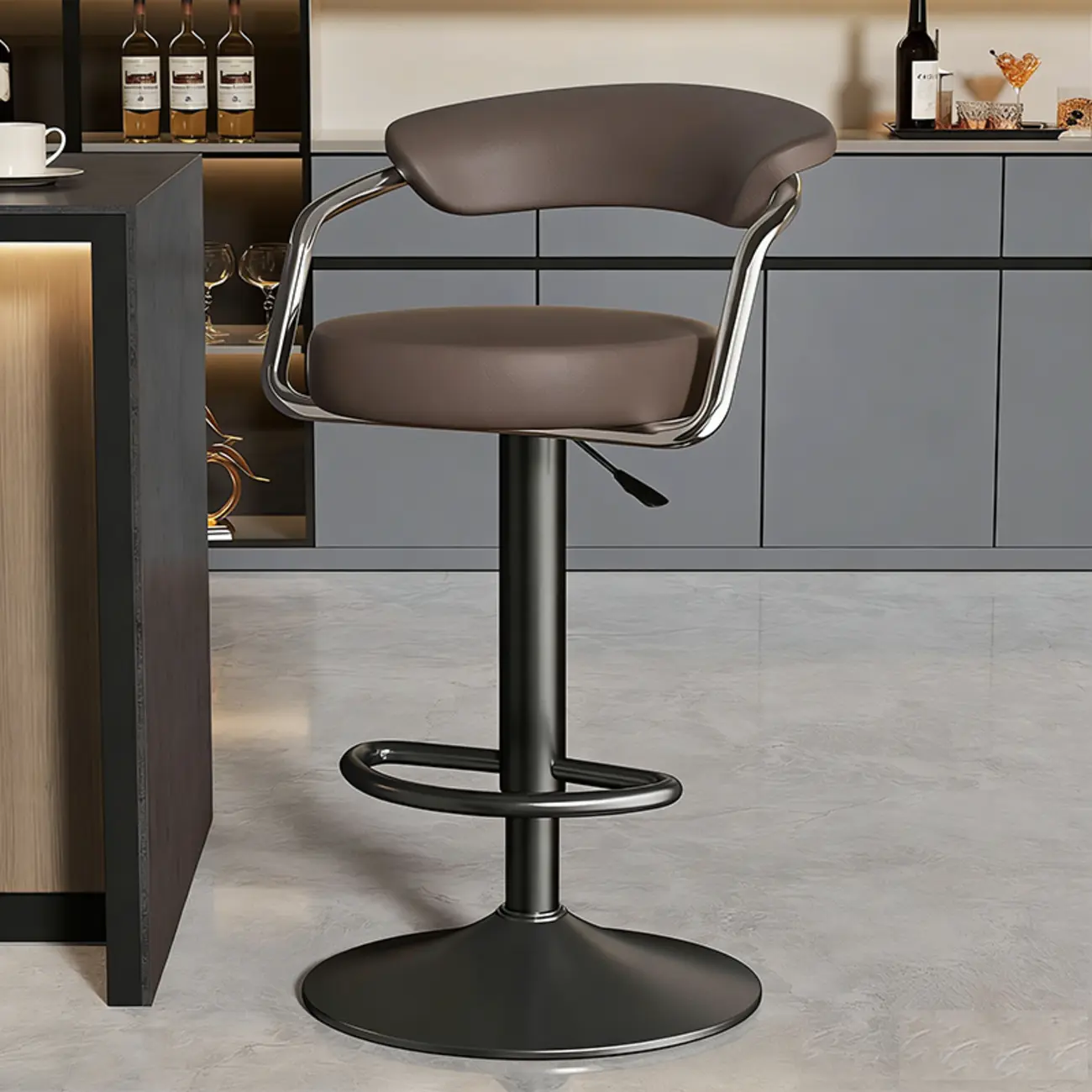 Adjustable Swivel Leather Modern Bar Stools Open Back