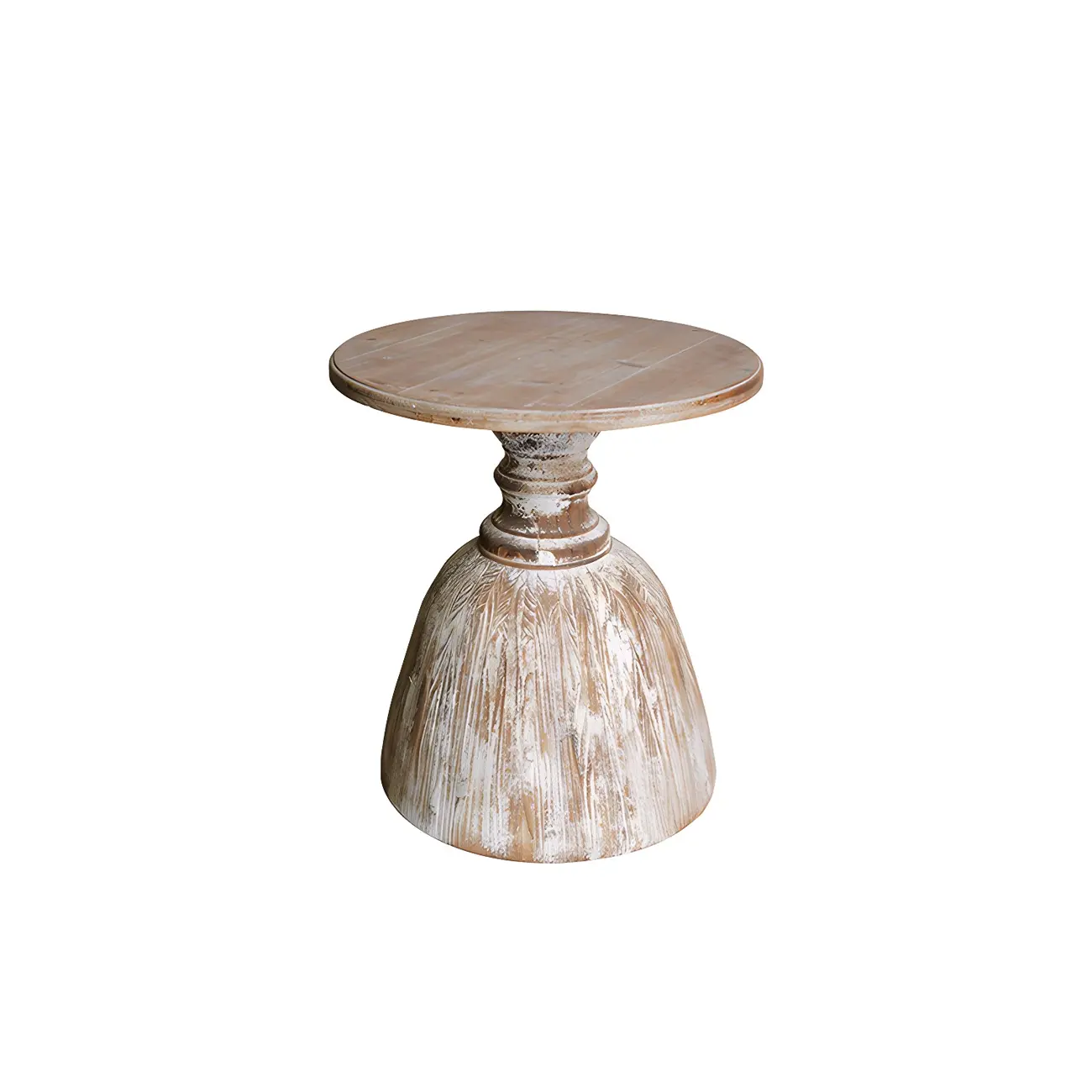 Rustic Natural Wood Pedestal Round Side Table for Living Room