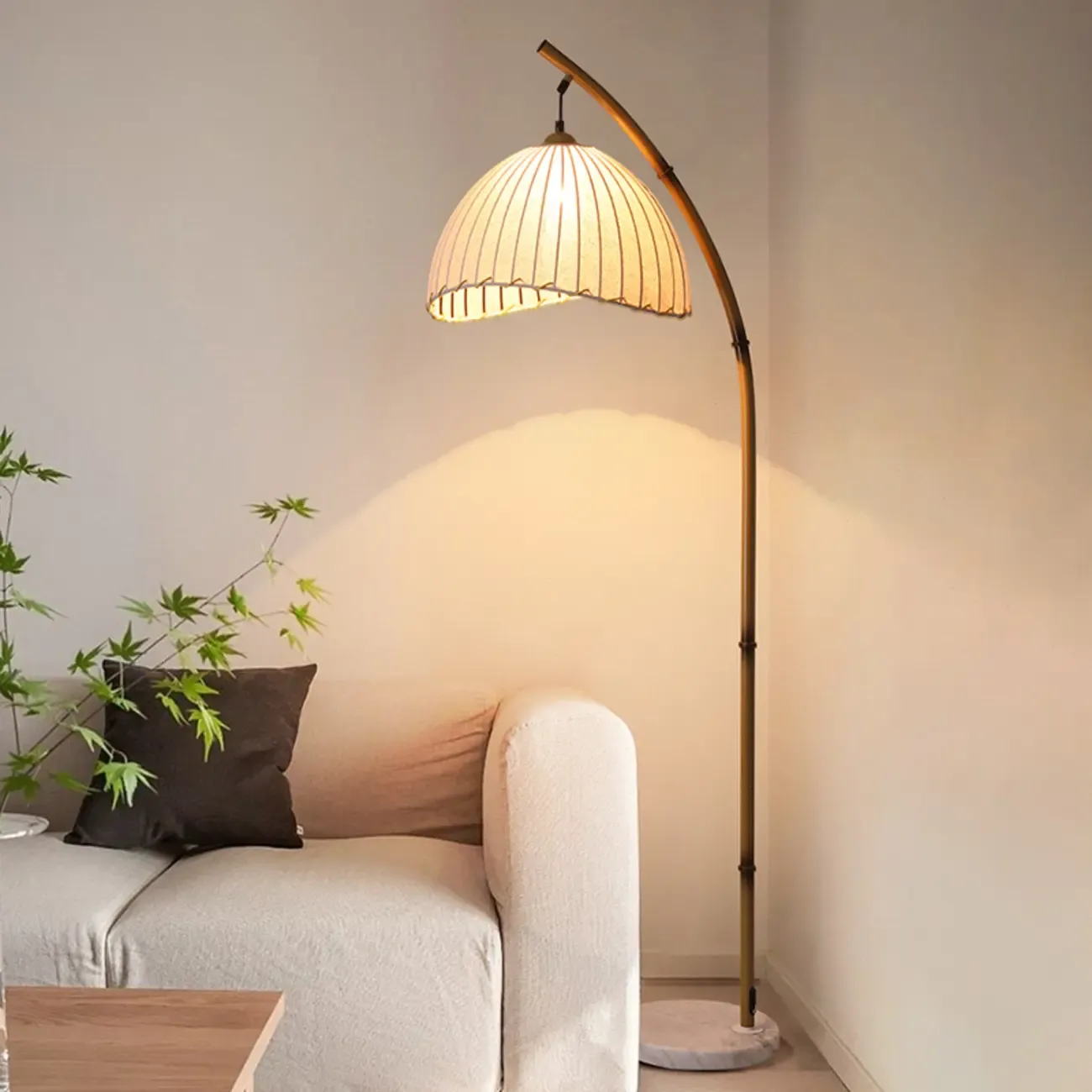 Modern Fabric Dome Metal Arc Floor Lamp Plug-In for Living Room