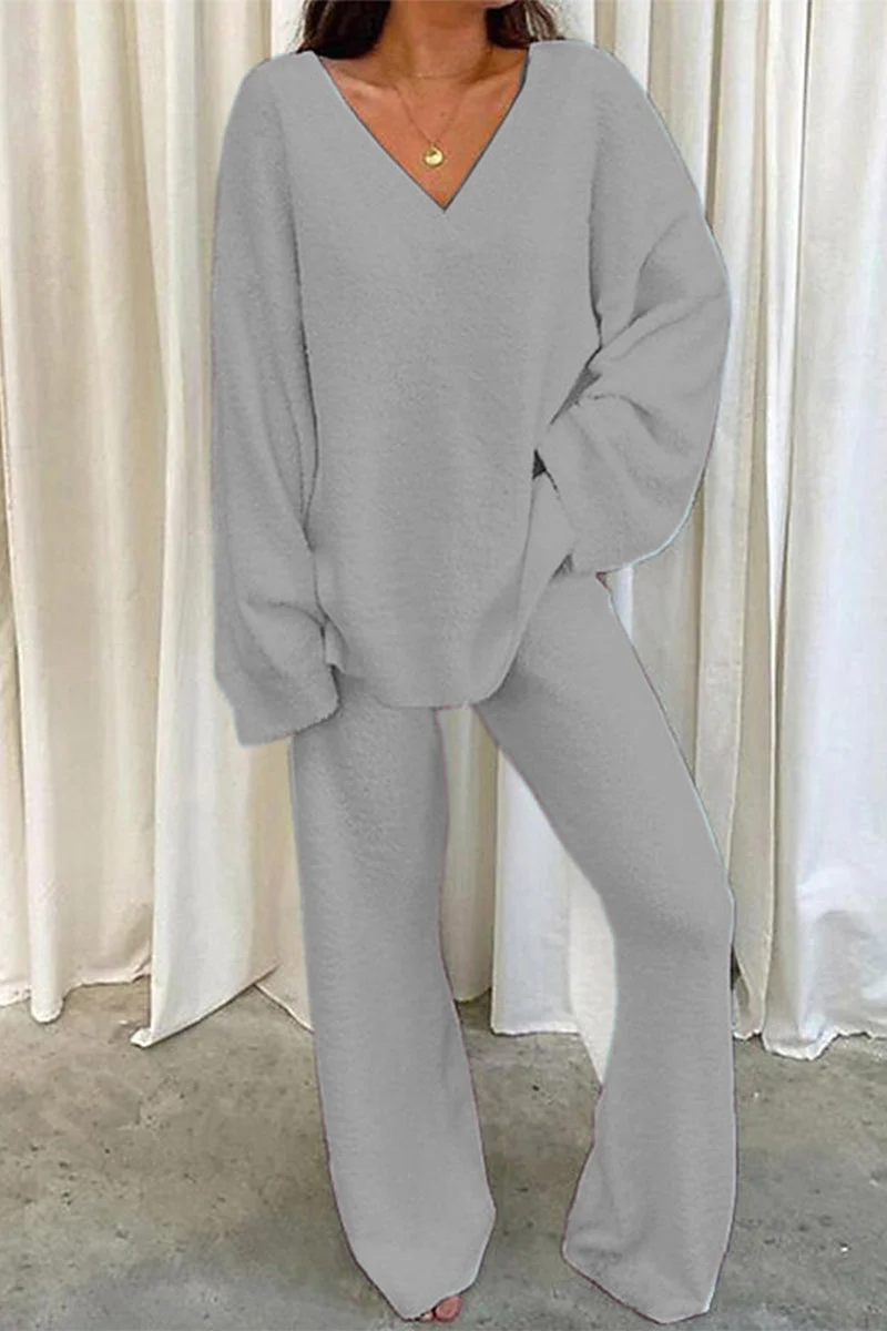 hulianfu Casual Solid Solid Color V Neck Two Pieces(5 Colors) - Deanwangkt