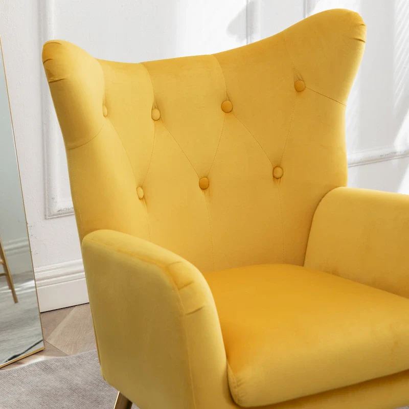 Yellow 30.25 Velvet Button Tufted Accent Chair with Gold Legs