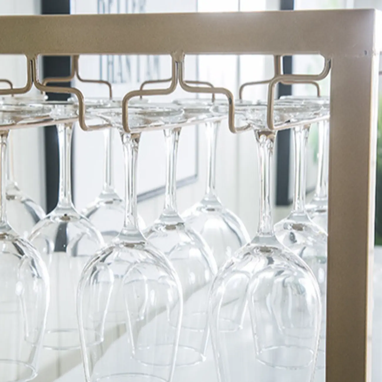 Glam White-Gold 2-Tier Shelves Bar Tables with Stemware Holders